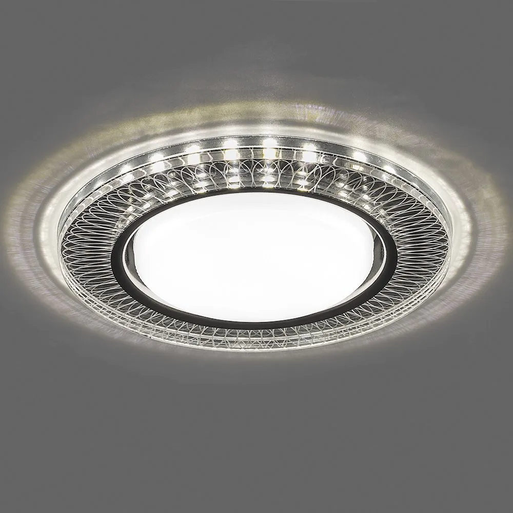FERON Светильник встраиваемый с белой LED подсветкой CD4038 потолочный GX53 без лампы, прозрачный, хром 40505 FERON Светильник встраиваемый с белой LED подсветкой CD4038 потолочный GX53 без лампы, прозрачный, хром 40505