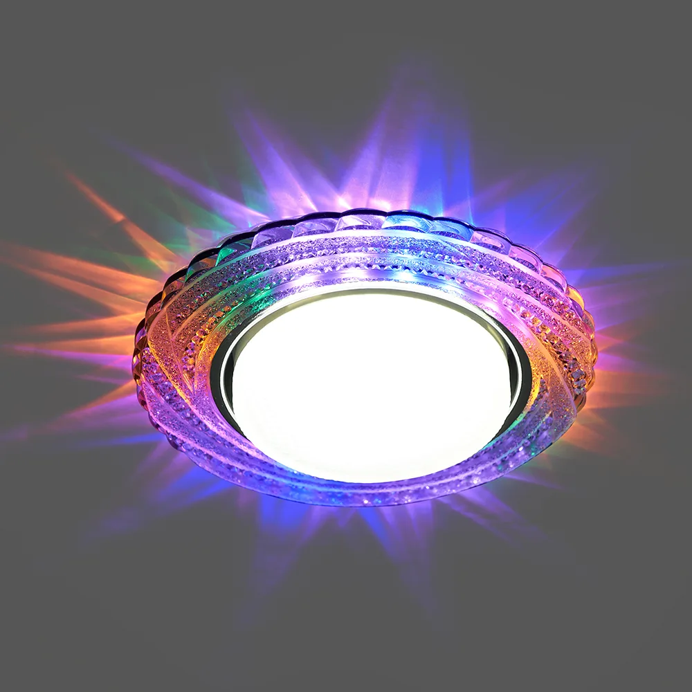 FERON Светильник встраиваемый с белой LED подсветкой CD4037 RGB потолочный GX53 без лампы, прозрачный, хром 41905 FERON Светильник встраиваемый с белой LED подсветкой CD4037 RGB потолочный GX53 без лампы, прозрачный, хром 41905