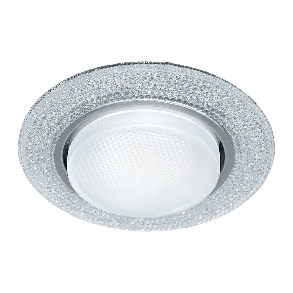 FERON Светильник встраиваемый с белой LED подсветкой CD4046 потолочный GX53 без лампы, прозрачный, хром 41908 FERON Светильник встраиваемый с белой LED подсветкой CD4046 потолочный GX53 без лампы, прозрачный, хром 41908