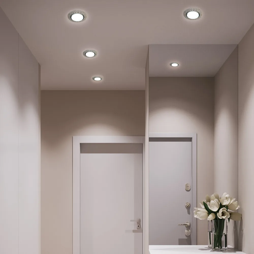 FERON Светильник встраиваемый с белой LED подсветкой CD4046 потолочный GX53 без лампы, прозрачный, хром 41908 FERON Светильник встраиваемый с белой LED подсветкой CD4046 потолочный GX53 без лампы, прозрачный, хром 41908