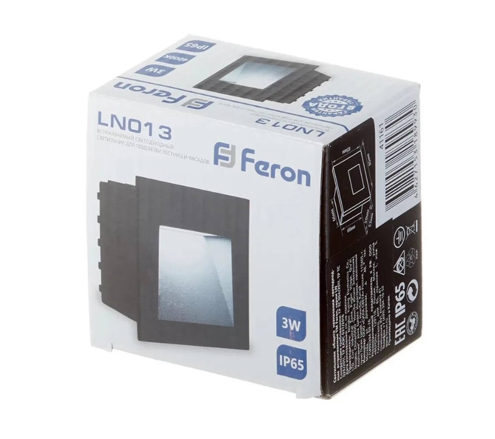 FERON Светодиодный светильник LN013 встраиваемый 3W 4000K, IP65, черный 41161 FERON Светодиодный светильник LN013 встраиваемый 3W 4000K, IP65, черный 41161