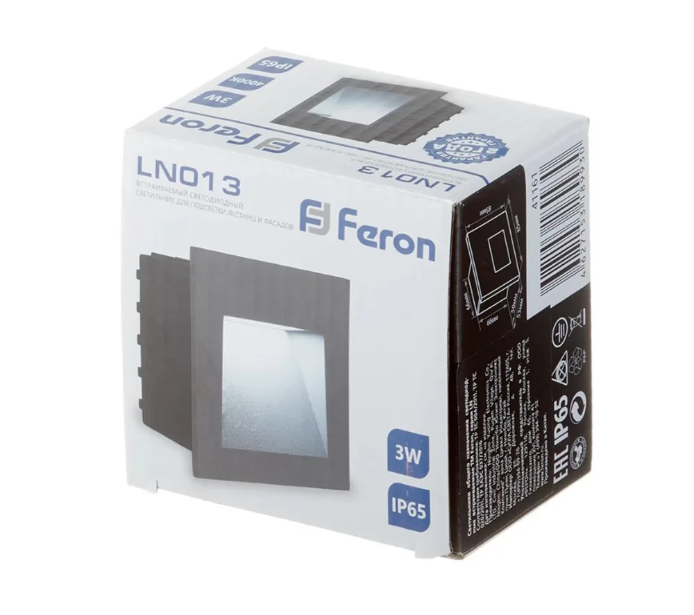 FERON Светодиодный светильник LN013 встраиваемый 3W 4000K, IP65, серый 41175 FERON Светодиодный светильник LN013 встраиваемый 3W 4000K, IP65, серый 41175