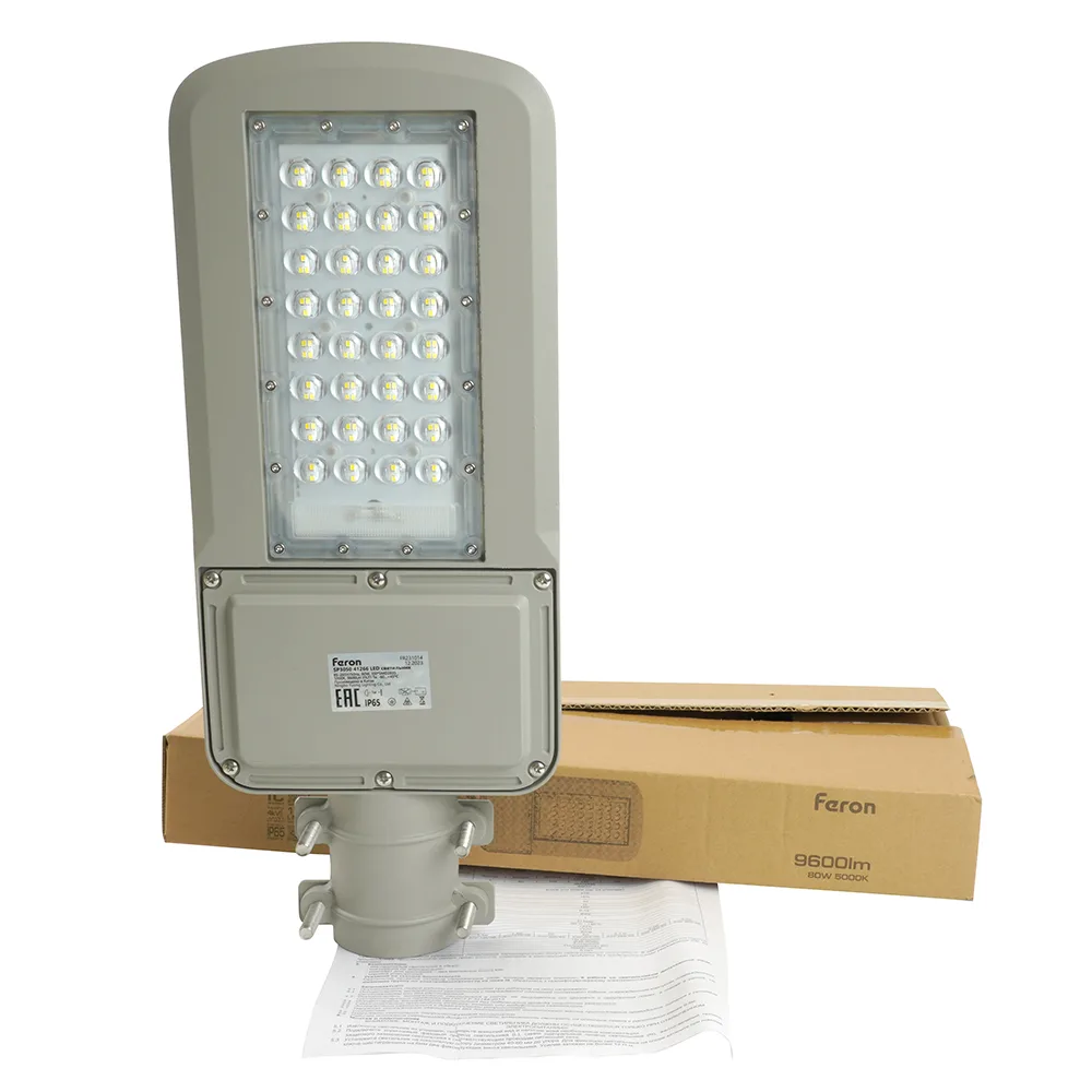 FERON Светодиодный уличный консольный светильник SP3050 80W 5000K 230V, серый 41266 FERON Светодиодный уличный консольный светильник SP3050 80W 5000K 230V, серый 41266