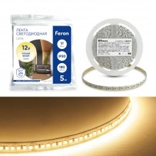 Светодиодная LED лента FERON LS616, 180SMD(2835)/m 17W/m 12V 5m 3000К Артикул 41279