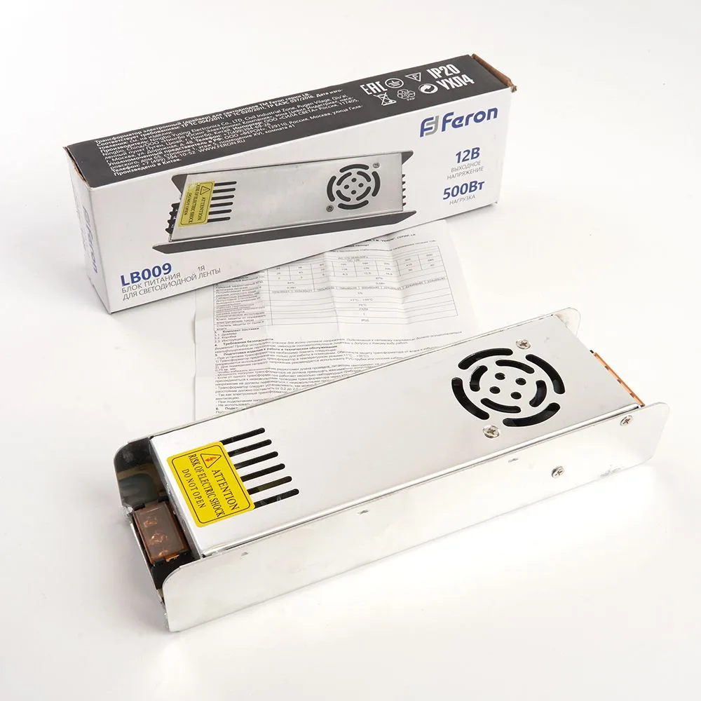 FERON Трансформатор электронный для светодиодной ленты 500W 12V (драйвер), LB009 Артикул 48009 FERON Трансформатор электронный для светодиодной ленты 500W 12V (драйвер), LB009 Артикул 48009