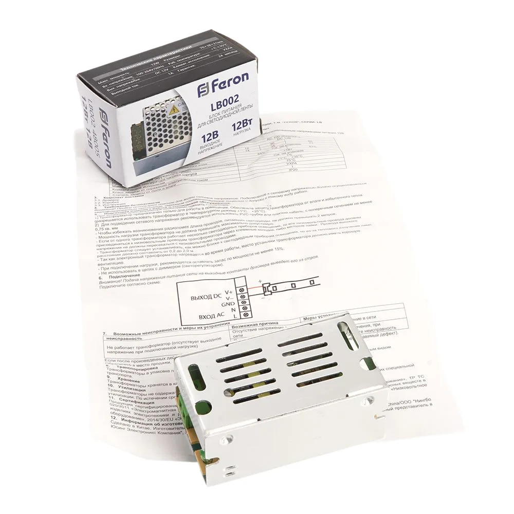FERON Трансформатор электронный для светодиодной ленты 12W 12V (драйвер), LB002 Артикул 48005 FERON Трансформатор электронный для светодиодной ленты 12W 12V (драйвер), LB002 Артикул 48005