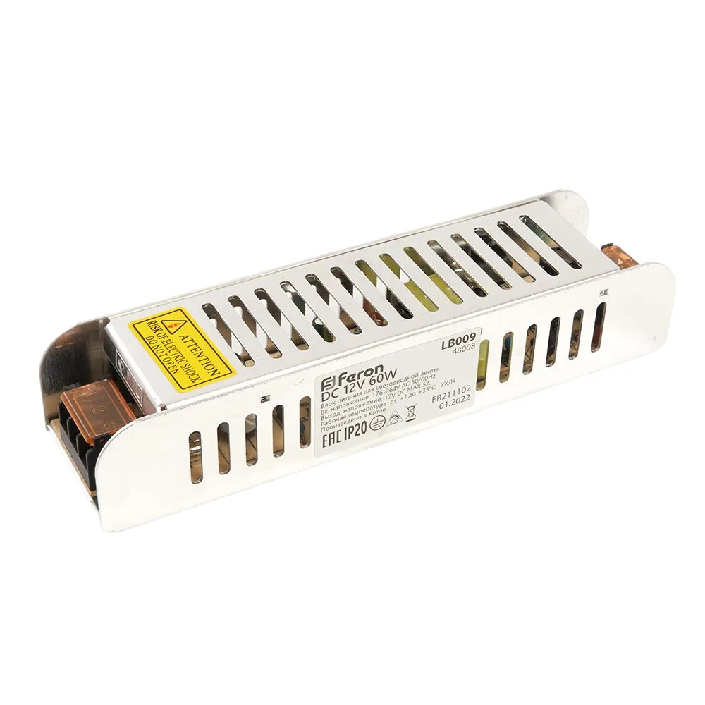 FERON Трансформатор электронный для светодиодной ленты 60W 12V (драйвер), LB009 Артикул 48008 FERON Трансформатор электронный для светодиодной ленты 60W 12V (драйвер), LB009 Артикул 48008