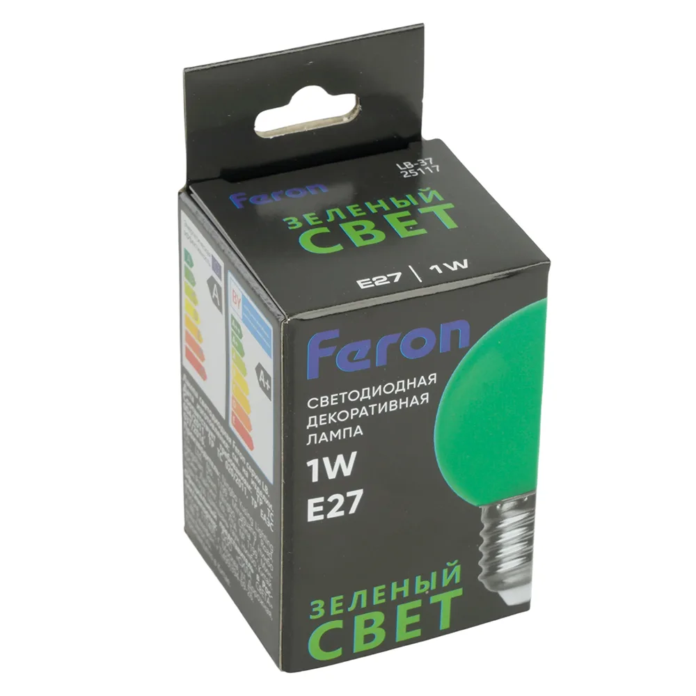 FERON Лампа светодиодная LB-37 Шарик E27 1W 230V Зеленый 25117 FERON Лампа светодиодная LB-37 Шарик E27 1W 230V Зеленый 25117