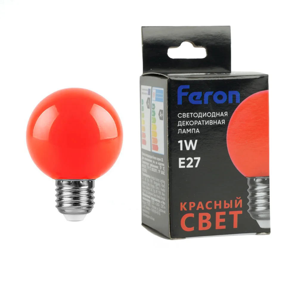FERON Лампа светодиодная LB-37 Шарик E27 1W 230V Красный 25116 FERON Лампа светодиодная LB-37 Шарик E27 1W 230V Красный 25116
