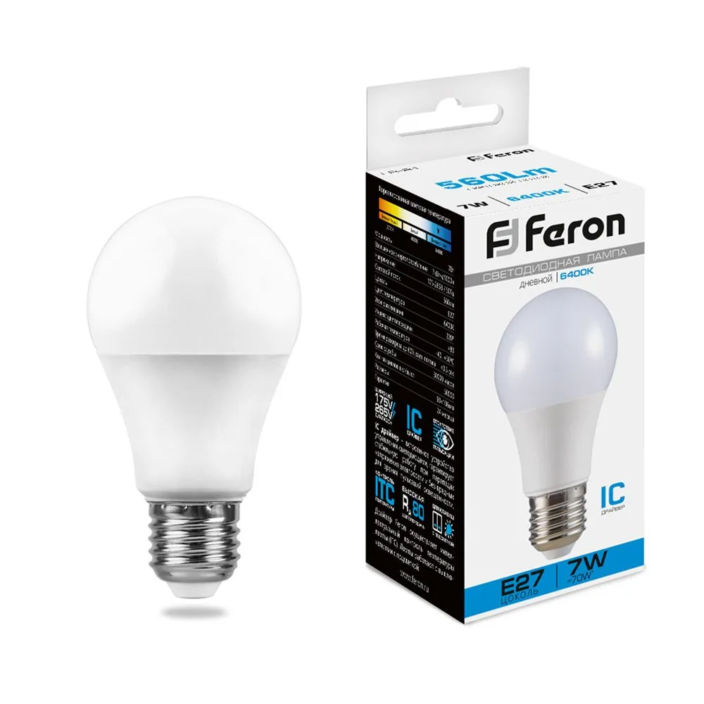 Лампа светодиодная FERON LB-91 Шар E27 7W 175-265V 6400K 25446