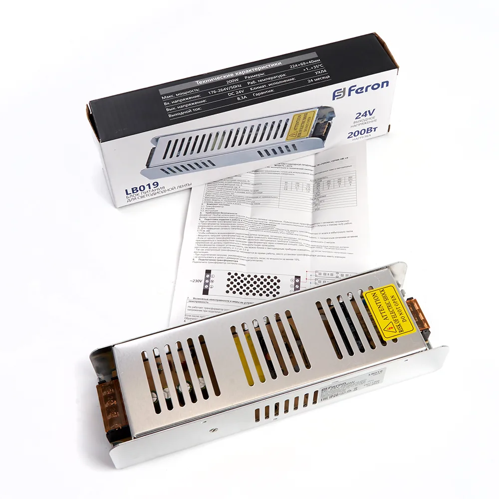 FERON Трансформатор электронный для светодиодной ленты 200W 24V (драйвер), LB019 FERON Трансформатор электронный для светодиодной ленты 200W 24V (драйвер), LB019