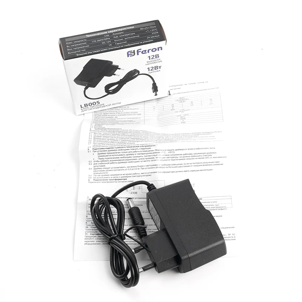 FERON Трансформатор электронный для светодиодной ленты 12W 12V (драйвер), LB005 Артикул 48050 FERON Трансформатор электронный для светодиодной ленты 12W 12V (драйвер), LB005 Артикул 48050