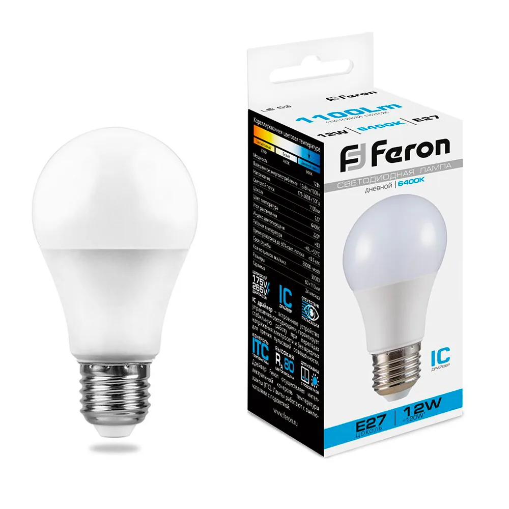 Лампа светодиодная FERON LB-93 Шар E27 12W 175-265V 6400K 25490